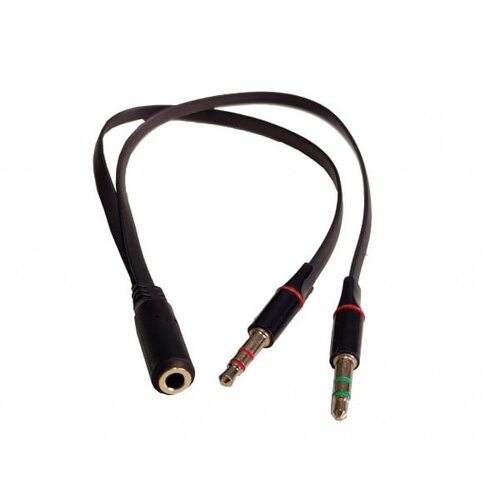 Gembird 3.5 mm 4-pin socket to 2 x 3.5 mm stereo Headphone Mic Audio Y Splitter adapter cable, black CCA-418A Cene