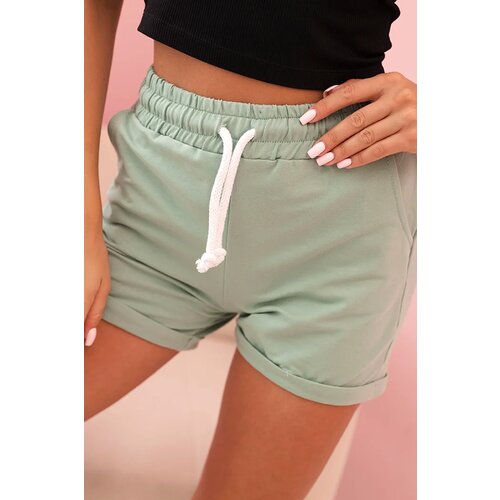 Kesi Women's cotton shorts with elastic and tie at the waist dark mint Cene