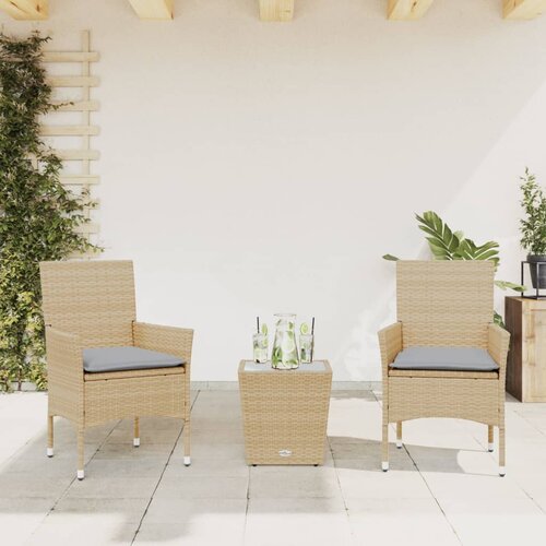 VidaXL 3-dijelni bistro set s jastucima bež od poliratana i stakla Slike