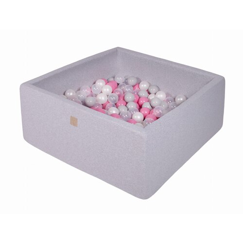 MeowBaby kvadratni bazen z žogicami, 90x90x40 cm s 300 žogicami, bombaž, svetlo siva: svetlo roza/biserno bela/siva, (21333830) Cene