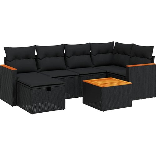  7-dijelni set vrtnih sofa od poliratana s jastucima crni Crna 62 x 62 x 69 cm Slike