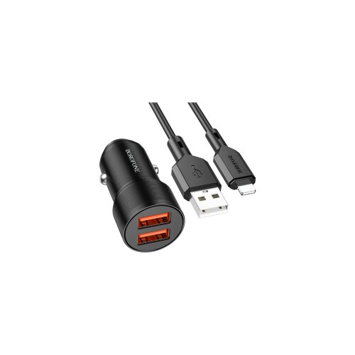  AUTO PUNJAČ BOROFONE BZ19 WISDOM &amp;ndash; 2XUSB &amp;ndash; 12W SA USB NA LIGHTNING KABLOM CRNI Slike