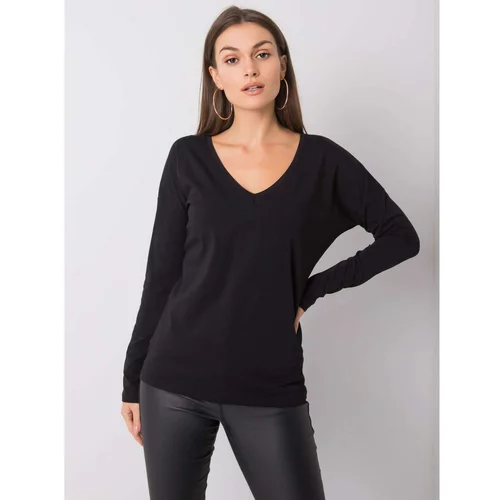 Fashion Hunters Black cotton blouse with long sleeves