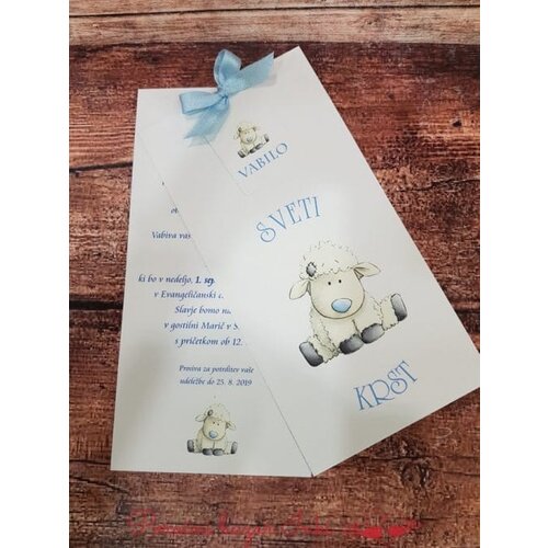  Unikatno Vabilo za krst s ovčko in majhno pentljico, modro REK102 Cene
