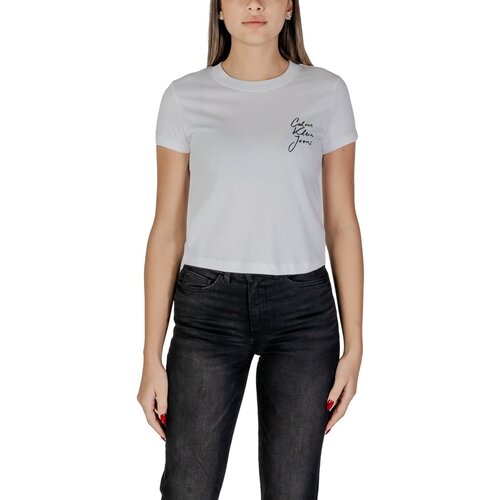 Calvin Klein Jeans Majice s kratkimi rokavi SCRIPT INSTITUTIONAL J20J224984 Bela Cene
