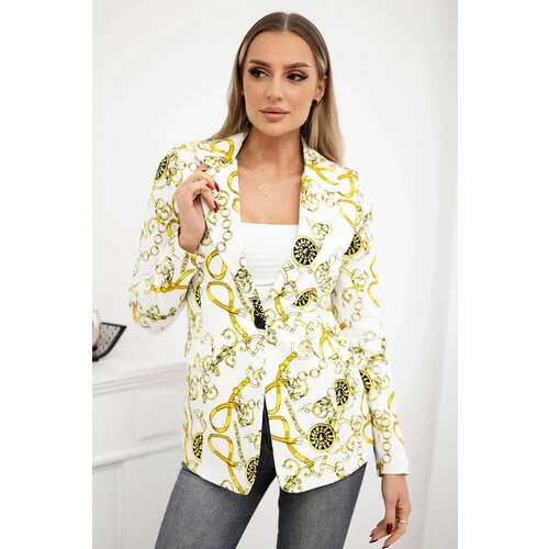 Turecki Printed cotton jacket with a button ecru+yellow Cene