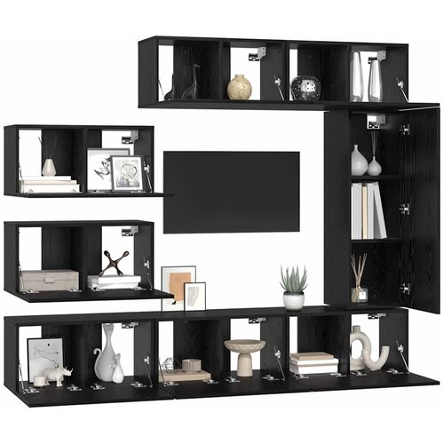  Set TV komoda 8 kom. Crni hrast Konstruirano drvo Crna 30,5 x 30 x 90 cm Slike