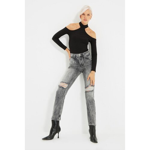 Trendyol Anthracite Ripped Detailed High Waist Bootcut Jeans Slike