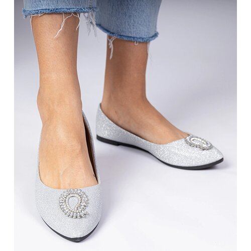 Gemre Silver women&amp;#039;s glitter ballerinas with rhinestones Ellada Slike