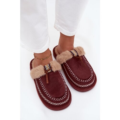 Boto Women&amp;#039;s slippers with fur and embroidery burgundy Perivelle Slike