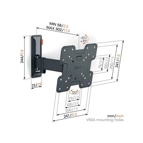 Vogels TVM3223, zidni nosač za ekrane od 19"-43", nagib do 20&deg; pomak 120&deg;, 15kg Cijene