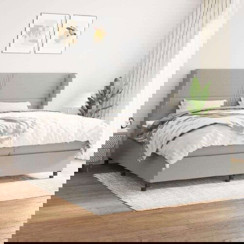  Box spring postelja z vzmetnico svetlo siva 200x200 cm blago, (20725592) Slike