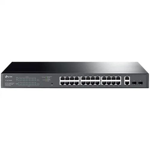  28-port gigabit Easy Smart switch with 24 PoE+ ports, 26 10/100/1000Mbps RJ-45 ports, 2 SFP uplink ports, compliant with 802.3af