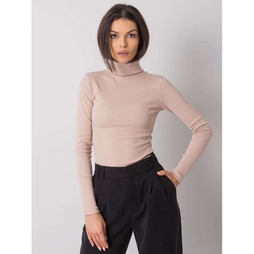 Fashion Hunters RUE PARIS Women's light beige ribbed turtleneck Slike