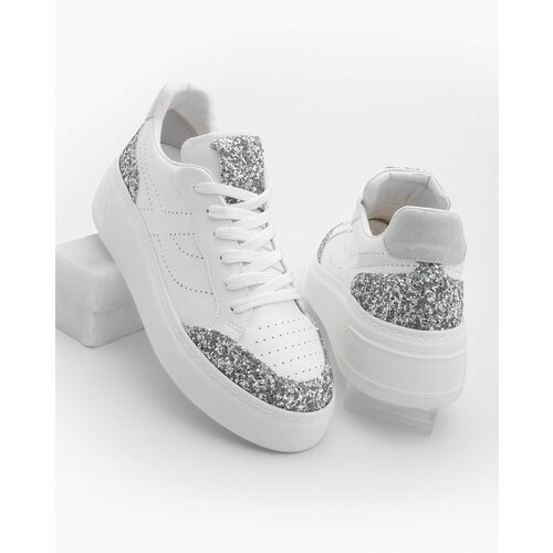 Marjin Women's Sneaker High Sole Lace Up Sneakers Liate Silver Slike