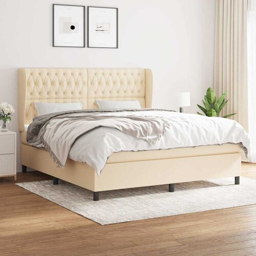  Krevet s oprugama i madracem krem 180x200 cm od tkanine Slike