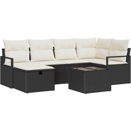vidaXL 7-delni vrtnim set s blazinami Črn Poli ratan, 2-sedežna sofa s blazinami Črn Poli ratan, (22090745) Cene