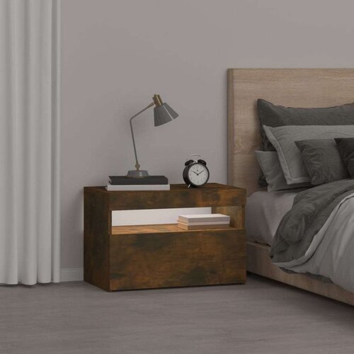  Noćni ormarić s LED svjetlima boja dimljenog hrasta 60x35x40 cm Slike