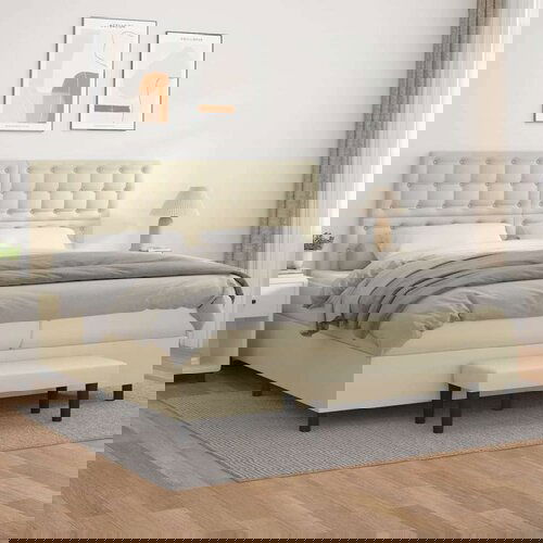  Box spring postelja z vzmetnico krem 200x200 cm umetno usnje, (20898755) Cene