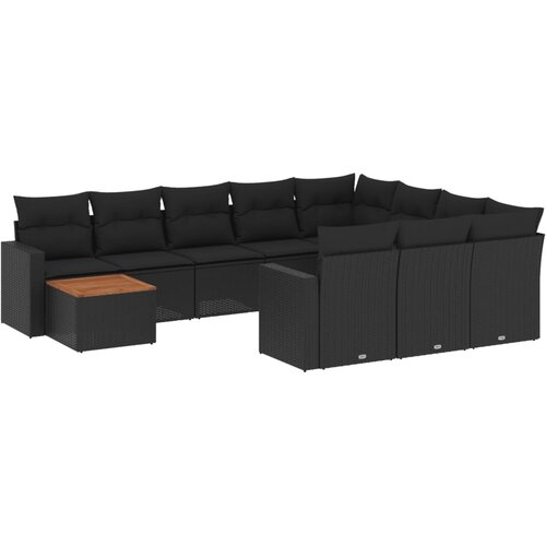  11-dijelni set vrtnih sofa od poliratana s jastucima crni Slike