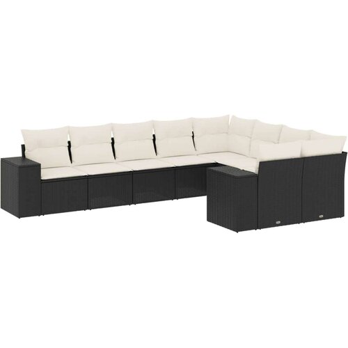 VidaXL 9-dijelni set vrtnih sofa s jastucima crni od poliratana Slike