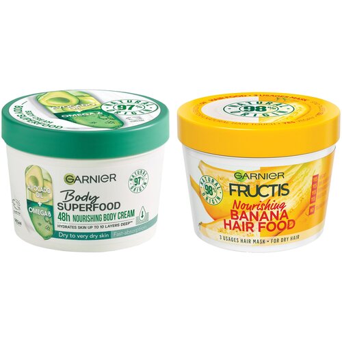 Garnier body superfood krema za telo avocado 380ml + fructis hair food maska za kosu banana 390ml Slike