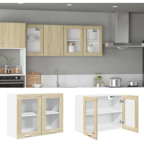 vidaXL Viseča steklena omarica sonoma hrast 80x31x60 cm iverna plošča Cene