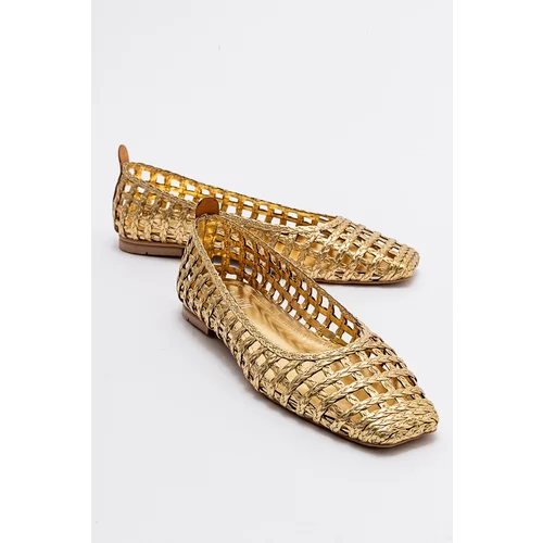 LuviShoes ARCOLA Women's Gold Knitted Patterned Flats