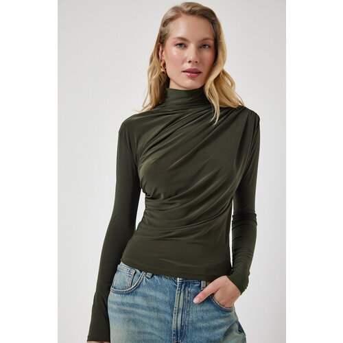  Women's Khaki Gathered Detailed High Neck Sandy Blouse Cijene