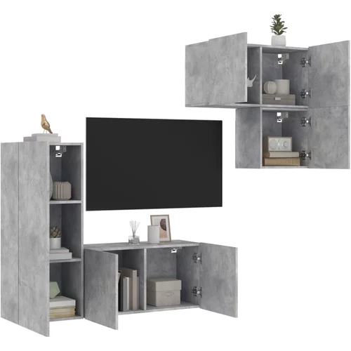  4-dijelni zidni TV elementi svjetlima boja betona drveni