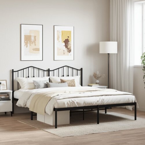 VidaXL Kovinski posteljni okvir z vzglavjem črn 180x200 cm Slike