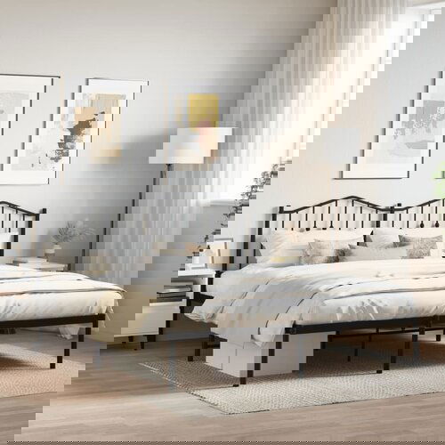 VidaXL Metalni okvir za krevet s uzglavljem crni 180x200 cm Slike