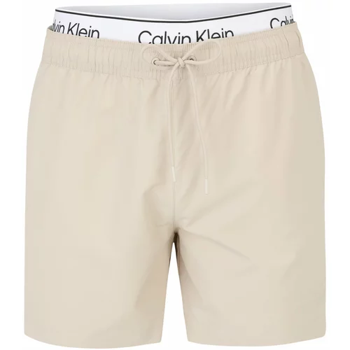 Calvin Klein Swimwear Kratke kopalne hlače bež / črna / bela