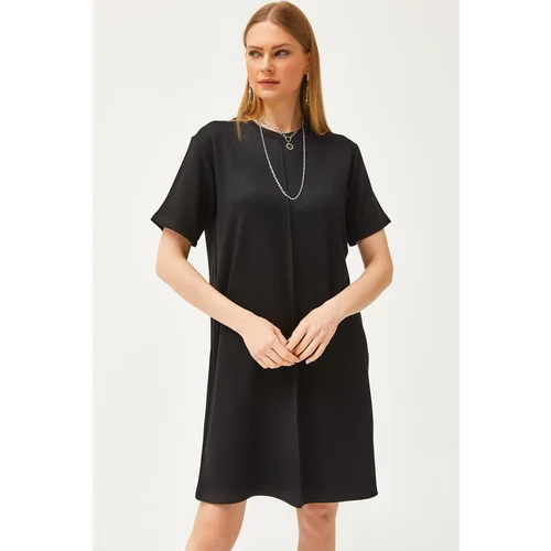 Olalook Women's Black Stitched Front Soft Textured Mini Dress