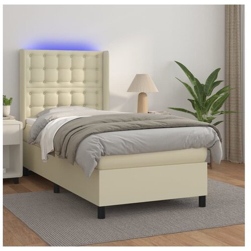  Krevet box spring s madracem LED krem 80x200 cm od umjetne kože - Krema 80 x 200 cm gumbi Cene