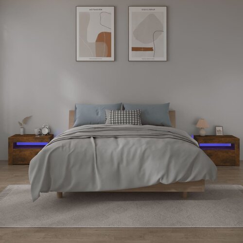 vidaXL Nočne omarice z LED lučkami 2 kosa dimljeni hrast 60x35x40 cm Cene