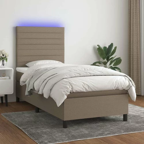  Box spring postelja z vzmetnico LED taupe 90x200 cm blago, (20892714)