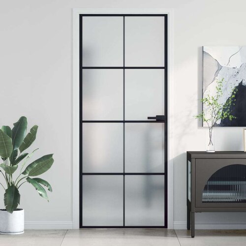 vidaXL Sobna vrata tanka crna 83 x 201 5 cm kaljeno staklo i aluminij Cijene