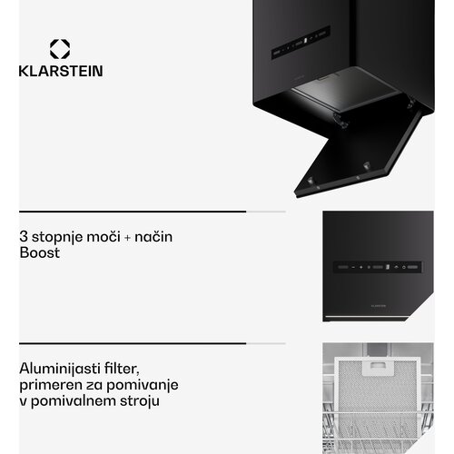 Klarstein Nexture viseća oto&amp;ocirc;na kuhinjska napa | A++ | 40 cm | 661 m&amp;sup3;/h | Crna Slike