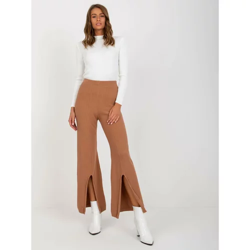 Fashion Hunters Camel wide knitted trousers with a slit