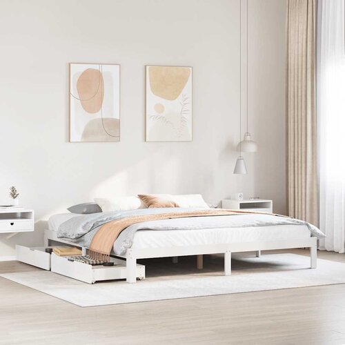 Furnova Posteljni okvir s predali bel 180x200 cm trdna borovina, (22055654) Slike