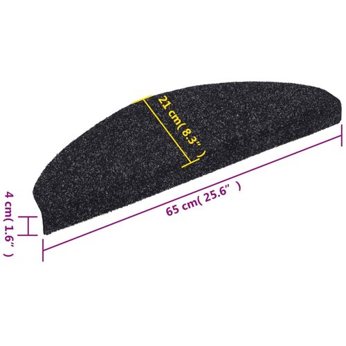  Prostirke za stepenice, samoljepljive, 10 kom, 65x21x4 cm, crne, poluokrugle, velike Slike