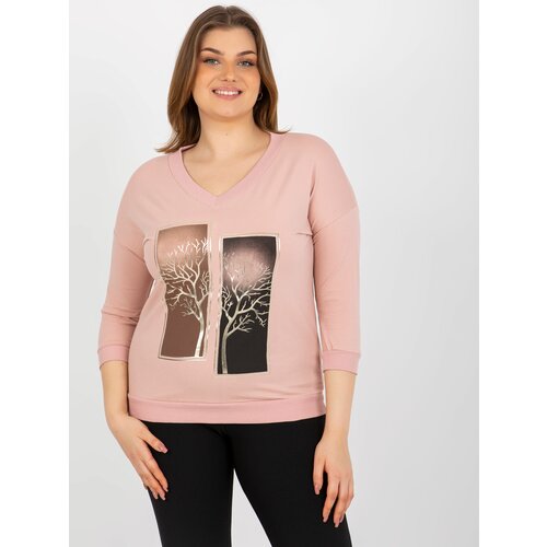 Fashion Hunters Light pink cotton blouse with large print Slike