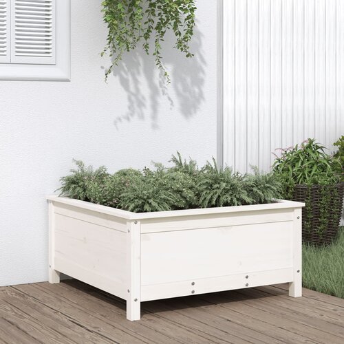 VidaXL Vrtna sadilica bijela 82 5 x 82 5 x 39 cm od masivne borovine Slike
