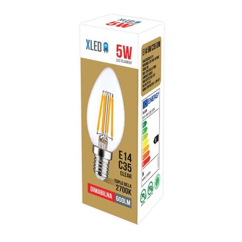 Xled E14 5W C35 Filament Sijalica dimabilna,2700K,220V,600Lm,35*98mm,Ra≥80 PF≥0.5 Clear Cene
