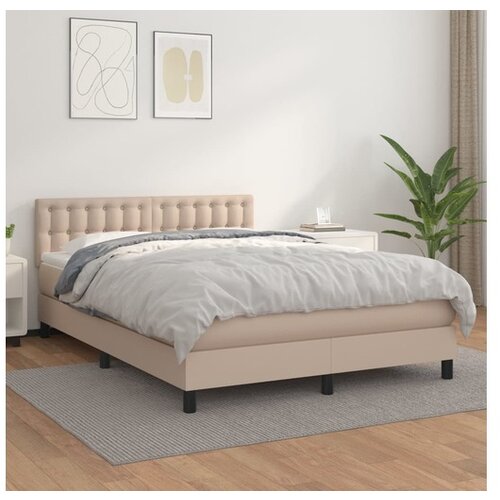  Box spring postelja z vzmetnico kapučino 140x200cm umetno usnje Cene