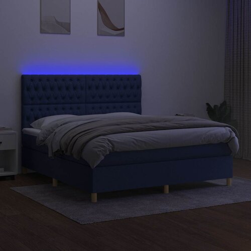  box spring s madracem LED plavi 160x200 cm od tkanine Slike