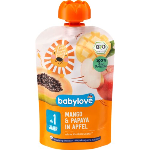 babylove bebi kašica užitak - mango, papaja u jabuci, od 1. godine 100 g Slike