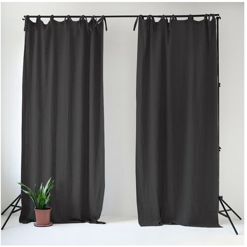 Linen Tales Temno siva lanena zavesa z zankami Night Time, 250 x 140 cm Cene