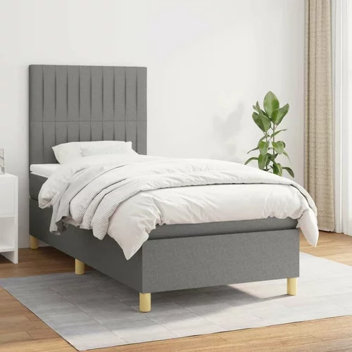  Box spring postelja z vzmetnico temno siva 90x200 cm blago, (20790103)
